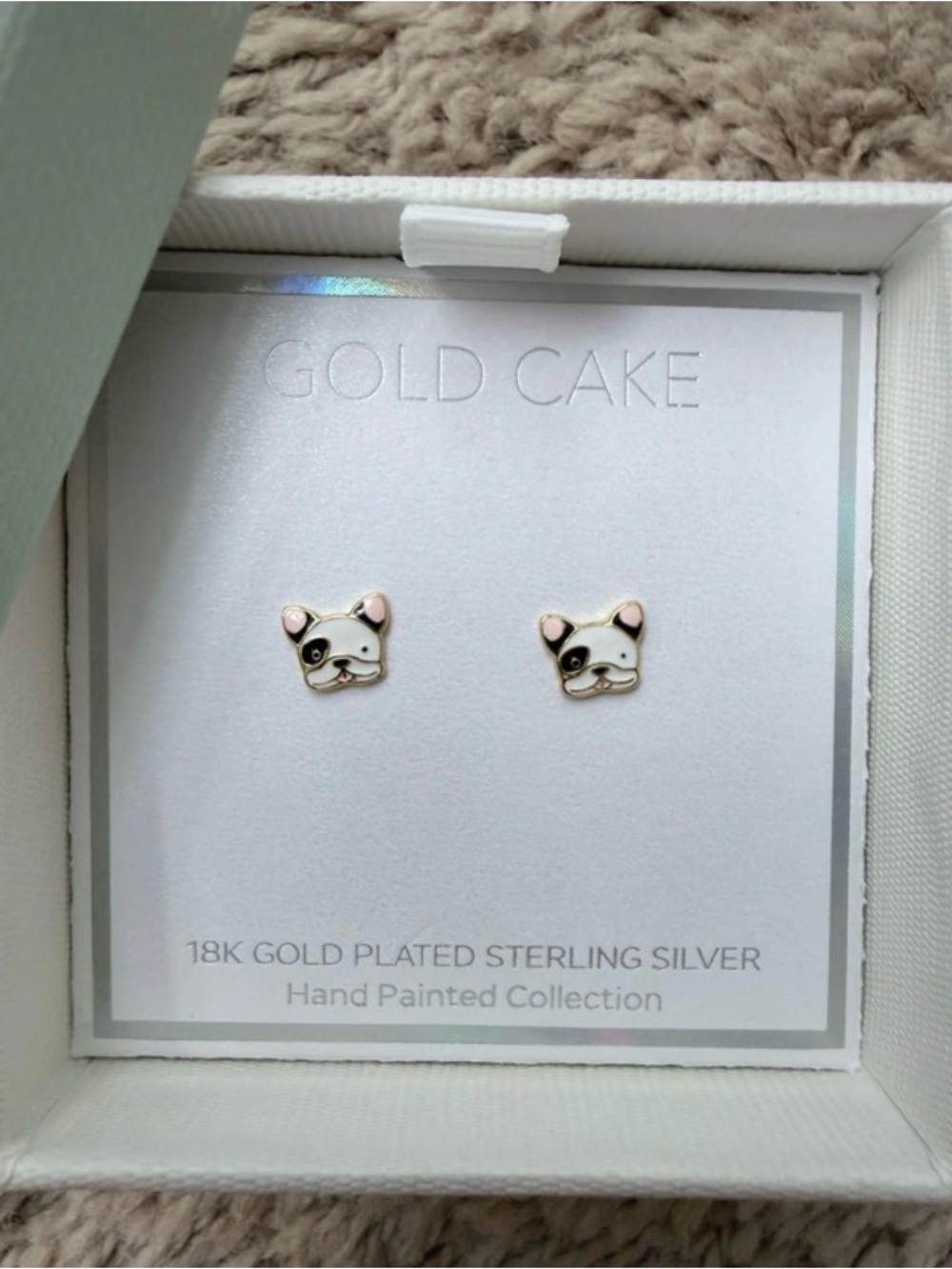 Gold Cake 18k gold-plated sterling silver French bulldog enamel stud earrings NW
